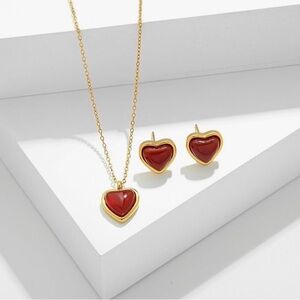 NEW 14K Gold Plated Gold Heart Necklace and Earrings Set